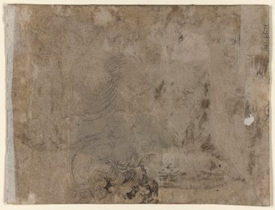 テーブルに着席する若者 (直訳); 巻き毛の子供の頭 (裏面) 作： Jacques de Gheyn II