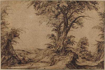 眠っている農民のいる風景 作： Jacques de Gheyn II