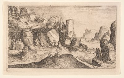 洞窟と隠者のいる風景（『風景』より 作： Jacques de Gheyn II
