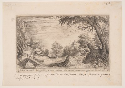 橋の上の雄鹿のいる風景（『風景』より 作： Jacques de Gheyn II