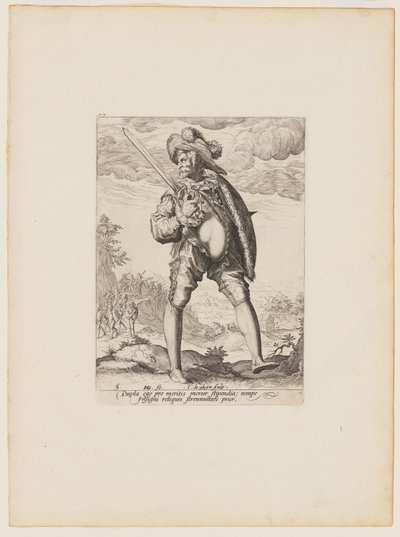 ブロードソードと盾を持った兵士（皇帝ルドルフ2世の護衛将校と兵士より 作： Jacques de Gheyn II