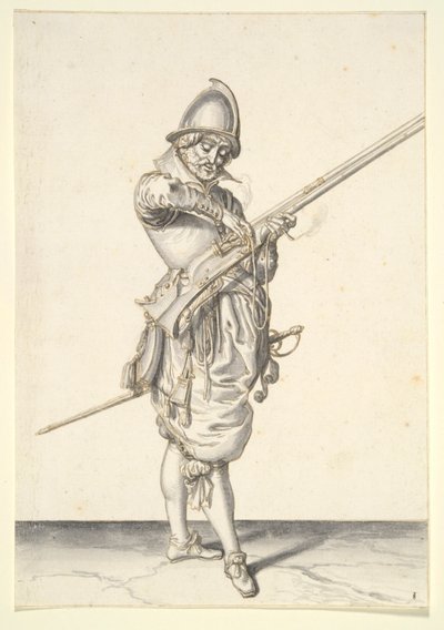 キャリバーを発射する準備をしている兵士 作： Jacques de Gheyn II