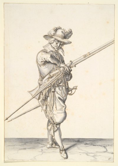 マスケット銃を発射する準備をしている兵士 作： Jacques de Gheyn II