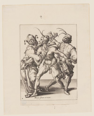 ジェスターを含む3人の踊るママーたち（『マスカレード』より 作： Jacques de Gheyn II