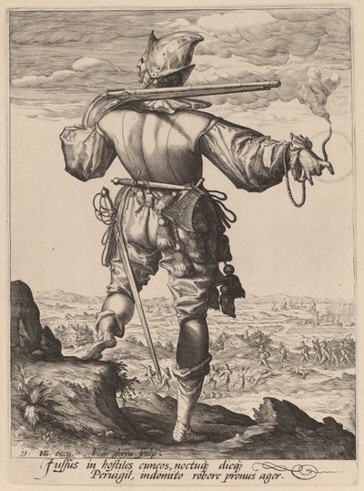 ヘルメットをかぶった銃士 作： Jacques de Gheyn II after Hendrik Goltzius