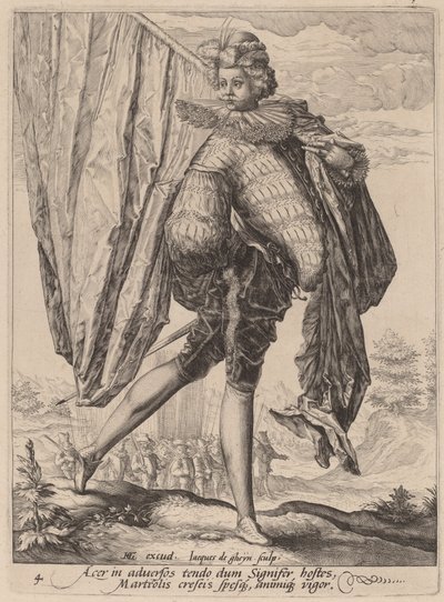 ブロードソードとシールドで武装した兵士 作： Jacques de Gheyn II after Hendrik Goltzius
