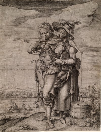 クロスボウマンとミルクメイド、c。 1610 作： Jacques de Gheyn the Younger