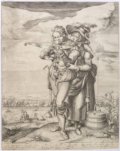 クロスボウマンとミルクメイド、c。 1610年。 作： Jacques de Gheyn the Younger