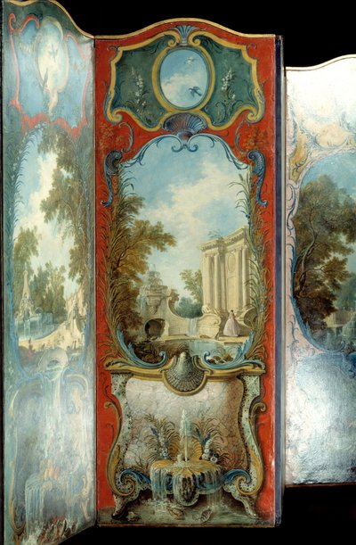 家具：ジャック・ド・ラジュー（1686-1761）のマルフレ紙に描かれた絵画屏風 18世紀 作： Jacques de Lajoüe
