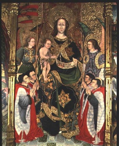 マドンナとチャイルド、聖ミカエルに捧げられたパエリア祭壇画の中央パネル 作： Jaime Ferrer II