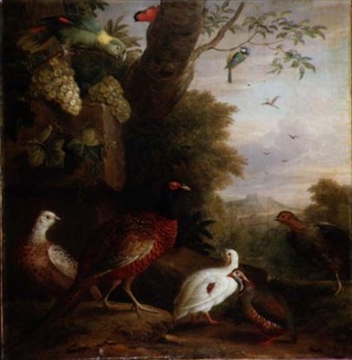風景の中の鳥」（油彩・キャンバス 作： Jakob Bogdani or Bogdany