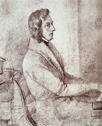 フレデリック ショパン (1810-1849)、ポーランドの作曲家の肖像。 - ゲッツェンバーガーによる描画 作： Jakob Götzenberger