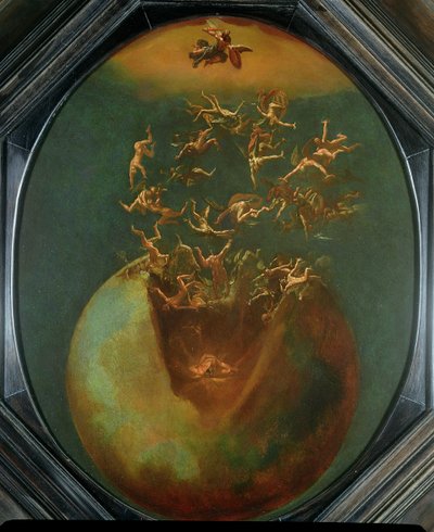 悪魔の堕落と天国からの反逆天使（銀色の銅に油彩） 作： Jakob Isaaksz Swanenburgh