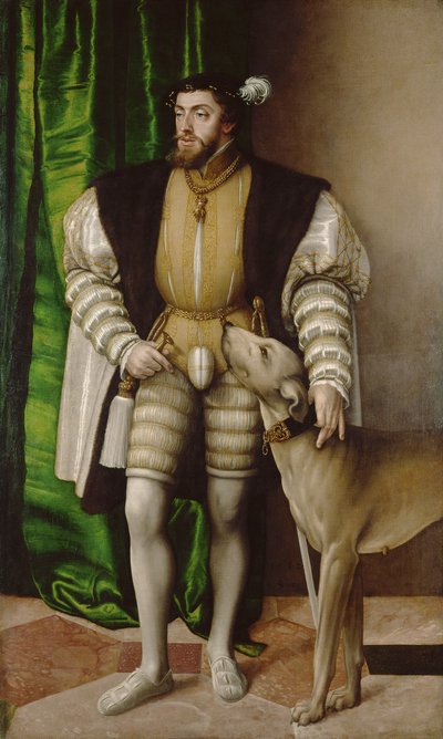 皇帝シャルル5世と犬の肖像 作： Jakob Seisenegger