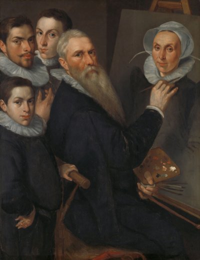 画家と家族の自画像、1594 年。 作： Jakob Willemsz. Delff the Elder