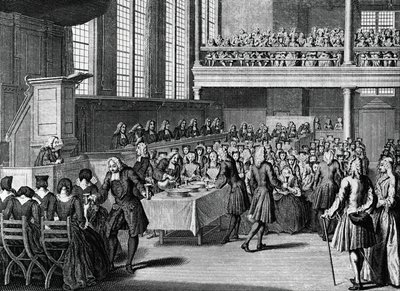 アナバプティストの夕食、ヤコブス・ファン・デル・シュリー（1715-1779）による彫刻、「世界のすべての人々の宗教的儀式と慣習」から 作： Jakob van der Schley