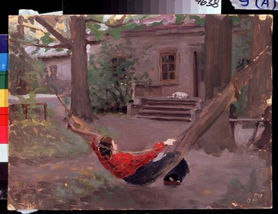 ""Dans le hamac"" ヤコフ・カリニチェンコ (1869-1938) による絵画 1903 州立地方 I. ポジャロスチン美術館、リャサン 作： Jakoff Jakovlevitch Kalinitchenko