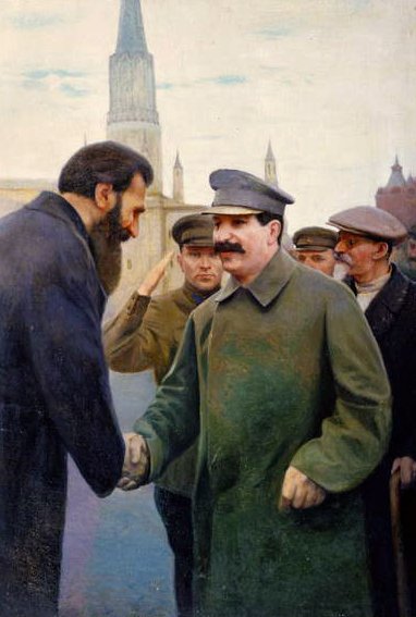 ヨシフ・スターリン (1879-1953) とオットー・シュミットの会談 作： Jakoff Jakovlevitch Kalinitchenko