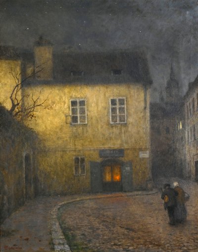 プラハ パー シカネーダーの街角、ヤクブ (1855-1924)、c. 1900年 - キャンバスに油彩 作： Jakub Schikaneder