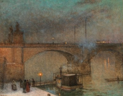 プラハ、パラツキー橋前のヴルタヴァ川の汽船、1910～1915年頃。 作： Jakub Schikaneder