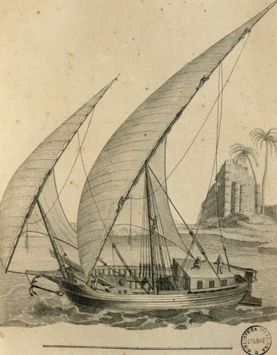エジプト・ヌビアの帆船（「Cartes et figures du Voyage en Nubie et en Abyssinie, James Bruce」より）。 作： James Bruce