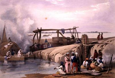 パンジャブ地方のサトレッジ川の風景（ヘンリー・グレーブス社発行のチャールズ・ハーゲ（1810-88）とルイス・ハーゲ（1806-85）の彫刻による「アフガウニスタンでのスケッチ」より 作： James (after) Atkinson