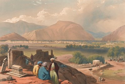 街の北東、山の尾根にある埋葬地からのコーブル（リトグラフ、彩色済み 作： James (after) Atkinson