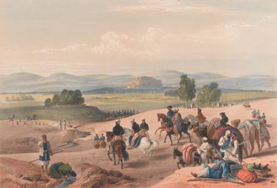 クウェッタ要塞へのアプローチ」1839年頃（リトグラフ、彩色済み 作： James (after) Atkinson
