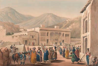 カバウルにおけるシャー・シュージャ・オール・ムークのダーバル・カーネ、1840年頃（リトグラフ、彩色済み 作： James (after) Atkinson