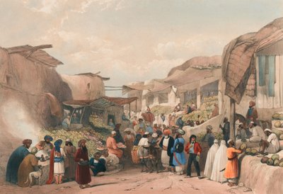 果物の季節のコーブルのバザールの大通り、1839年頃（リトグラフ、彩色済み 作： James (after) Atkinson