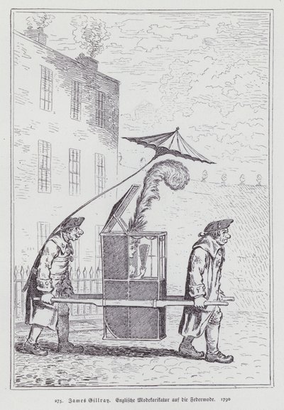 女性が羽飾りをつけるファッションを揶揄する英語の漫画 作： James (after) Gillray