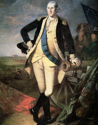 ジョージ・ワシントン将軍（1732-99）、バージニア州ヨークタウンにて（カラーリトグラフ 作： James (after) Peale