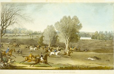 ジェームス・ポラード（1797-1867）が彫刻した「コーシング-ハットフィールド・パークの眺め」（カラーリトグラフ）（266808も参照 作： James (after) Pollard
