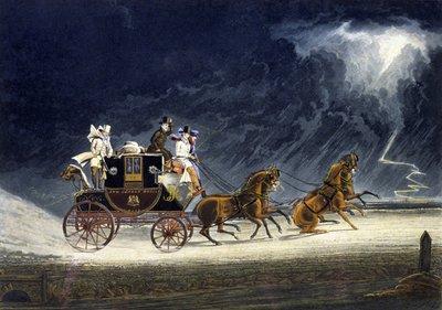 雷雨の中の郵便馬車、R.G.リーヴの刻印入り 作： James (after) Pollard