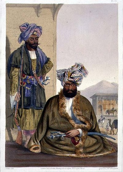 ギルギー族の王グール・マホメド・カウン、W.L.Walkerが彫刻した「Scenery, Inhabitants and Costumes of Afghanistan」のプレート25。 作： James (after) Rattray