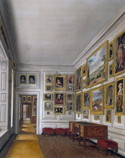 王妃の引き出し部屋、ウィリアム・ジェームズ・ベネット（1787-1844）によるエングレーヴィング、ジェームズ・ステファノフ（約1788-1874）のデザインに基づく、『王宮の歴史』より。 作： James (after) Stephanoff