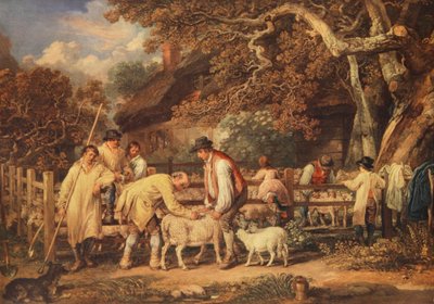 羊の毛刈り、1820年頃（カラーリトグラフ 作： James (after) Ward