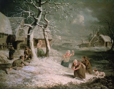 雪だるまをする農民たち」1790年頃（油彩・キャンバス） 作： James (attr. to) Ward
