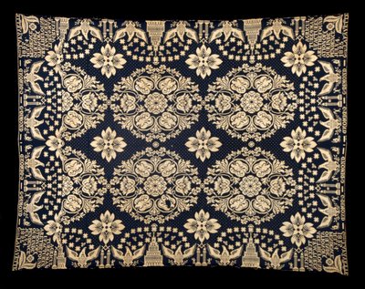 農業・製造業用ダブルクロス・カバーレット 1821-1828年頃（ウール、コットン 作： James (attr.to) Alexander