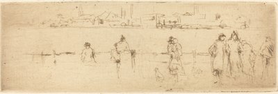 堤防でのスケッチ。 作： James Abbott McNeill Whistler