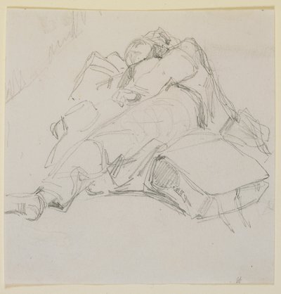 荷物の山の上で眠る男、1858年。 作： James Abbott McNeill Whistler
