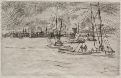 1863年、トルフイスのアムステルダム。 作： James Abbott McNeill Whistler