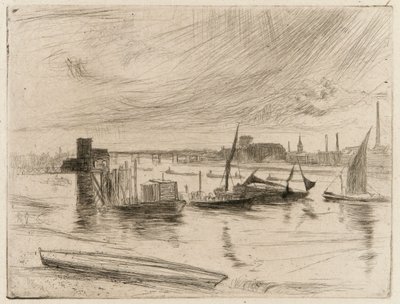バタシー ドーン カドガン ピア、1861 年。 作： James Abbott McNeill Whistler