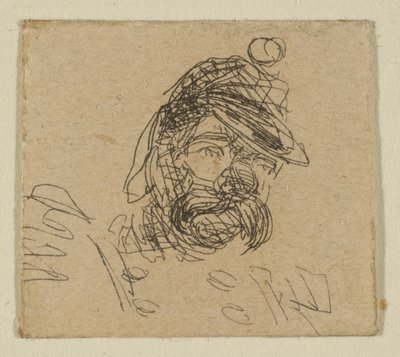 海岸測量プレートのスケッチからの兵士の帽子のひげを生やした男、1854-55。 作： James Abbott McNeill Whistler