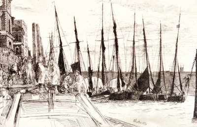 ビリングズゲートに並ぶボート」、ロンドン、1859年 作： James Abbott McNeill Whistler