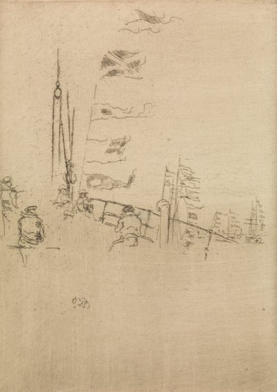 1887年の海軍の復習と題された12のエッチングのセットからのホオジロ 作： James Abbott McNeill Whistler