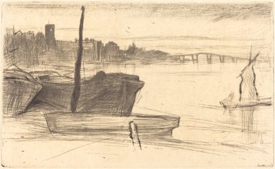 チェルシー橋と教会、c。 18701871。 作： James Abbott McNeill Whistler