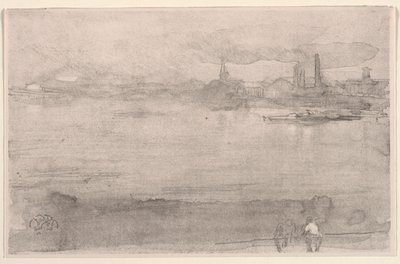早朝：1878年、ロンドンのバタシーにあるテムズ川。 作： James Abbott McNeill Whistler
