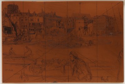 エッチング プレート: ブラック ライオン ワーフ、1859 年。 作： James Abbott McNeill Whistler