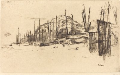 1877年、ヘイスティングスの漁船。 作： James Abbott McNeill Whistler
